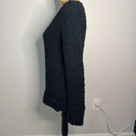 Abercrombie Fitch V-Neck Teddy Tunic Sweater Black Size S Cozy Lounge Classic - Picture 7 of 8